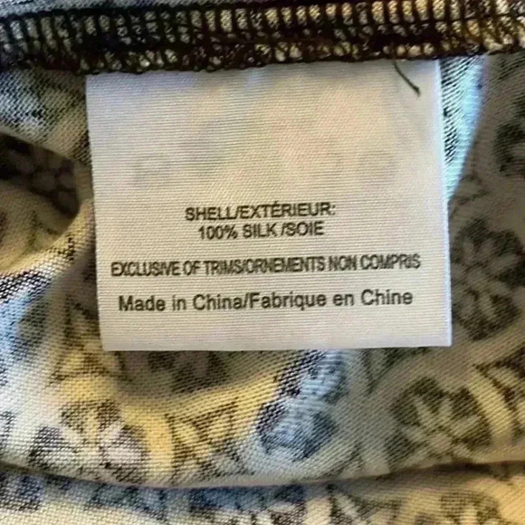 Tory Burch | Cream & Brown Print Scoop Neck Blouse, 100% Silk Shell - Picture 5 of 6